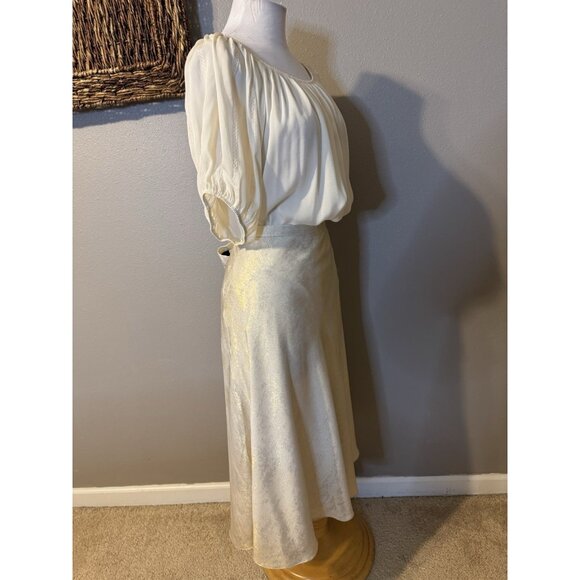 Alex Marie A Line Skirt 14 Gold Cream Stretch Washable Midi Flowy Shimmer - Picture 6 of 16